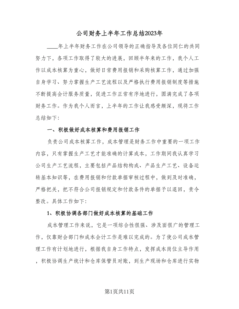 公司财务上半年工作总结2023年（3篇）_第1页