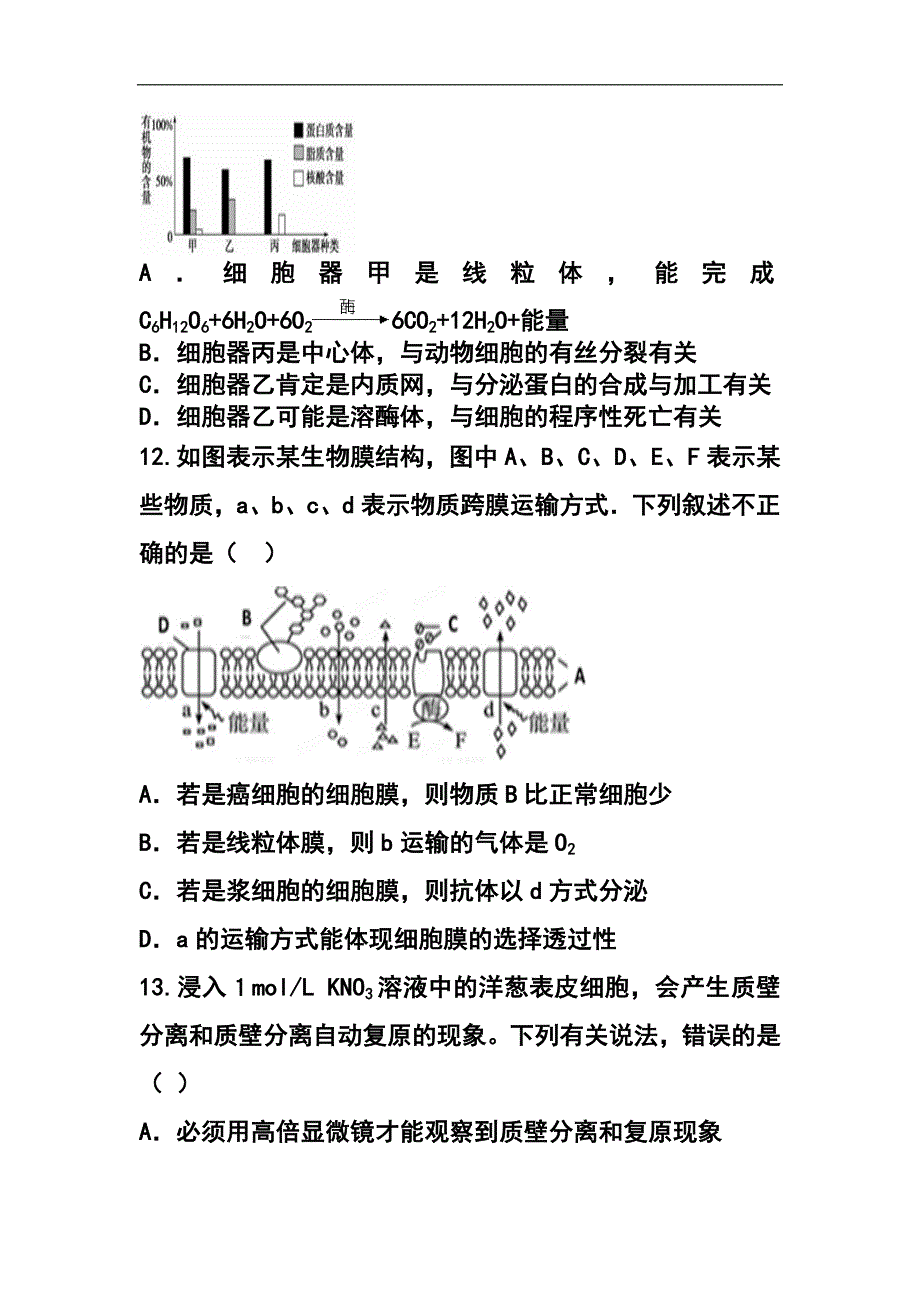 甘肃省嘉峪关市一中高三上学期第一次模拟考试生物试题及答案_第4页