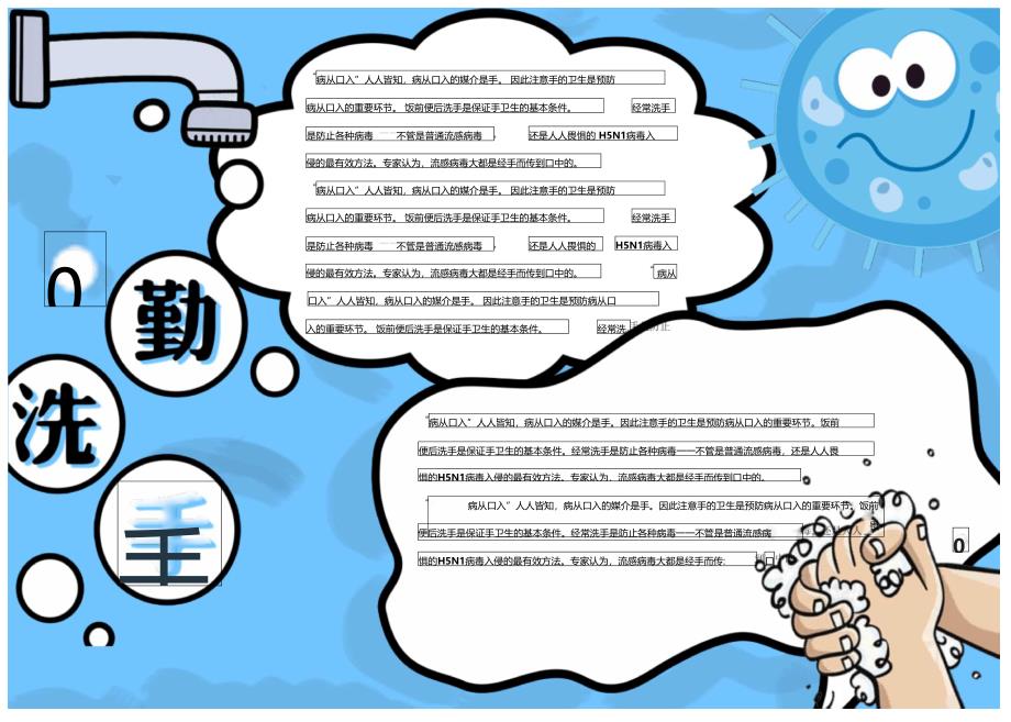 蓝色卡通小清新健康知识勤洗手小报手抄报1_第1页