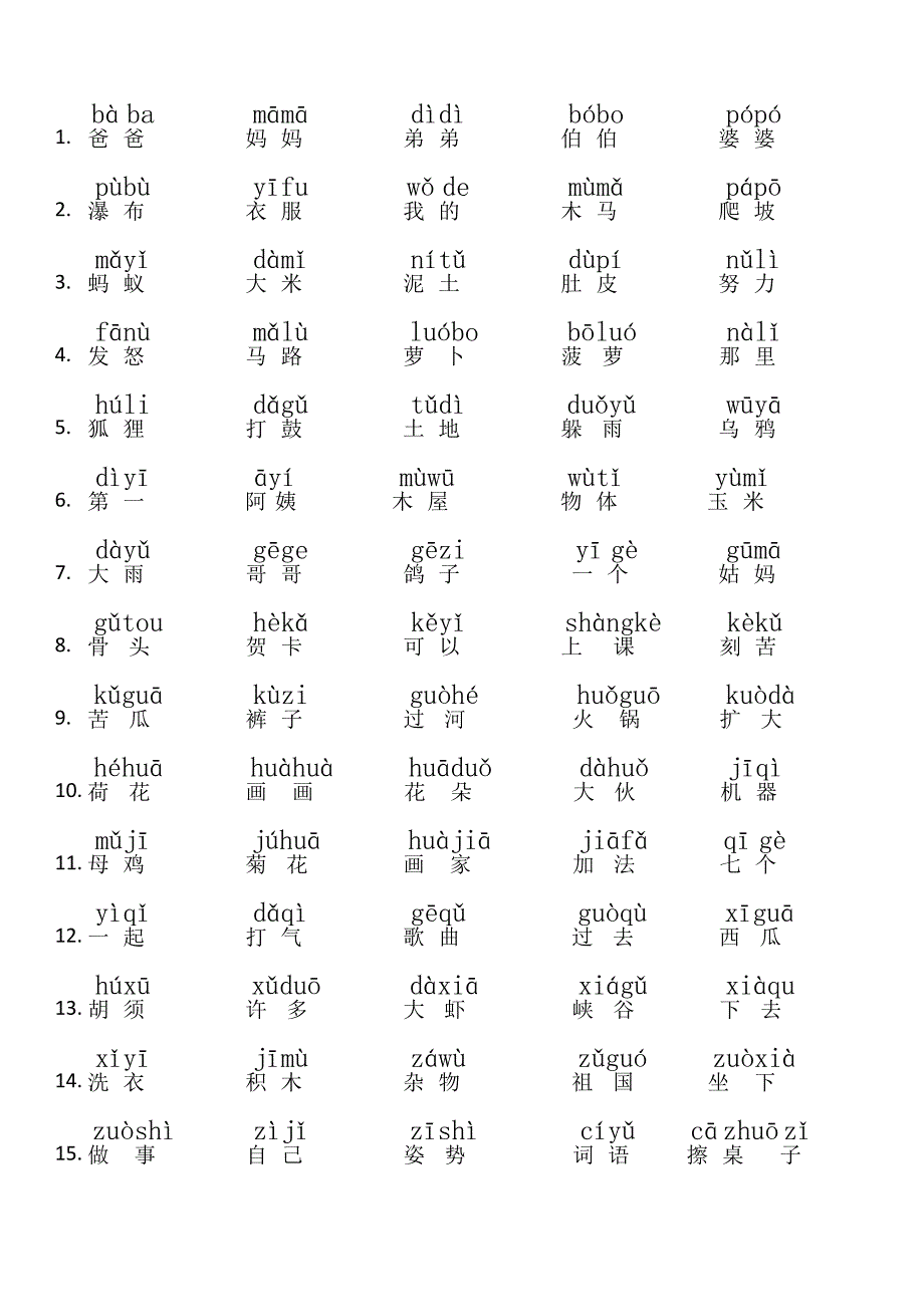 小学一年级词组拼音_第1页