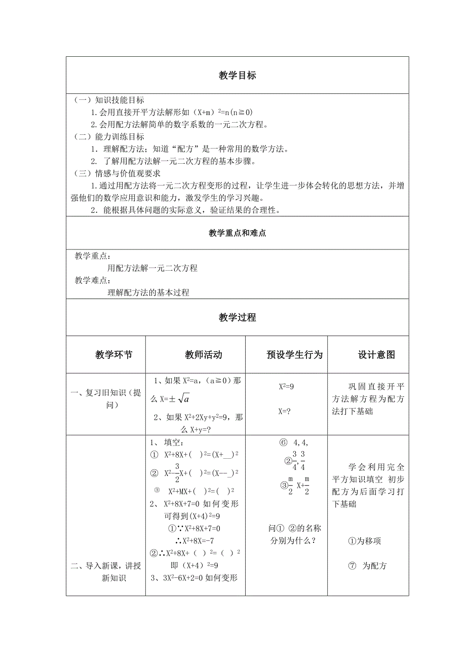 用配方法解一元二次方程_教学设计与反思.doc_第2页