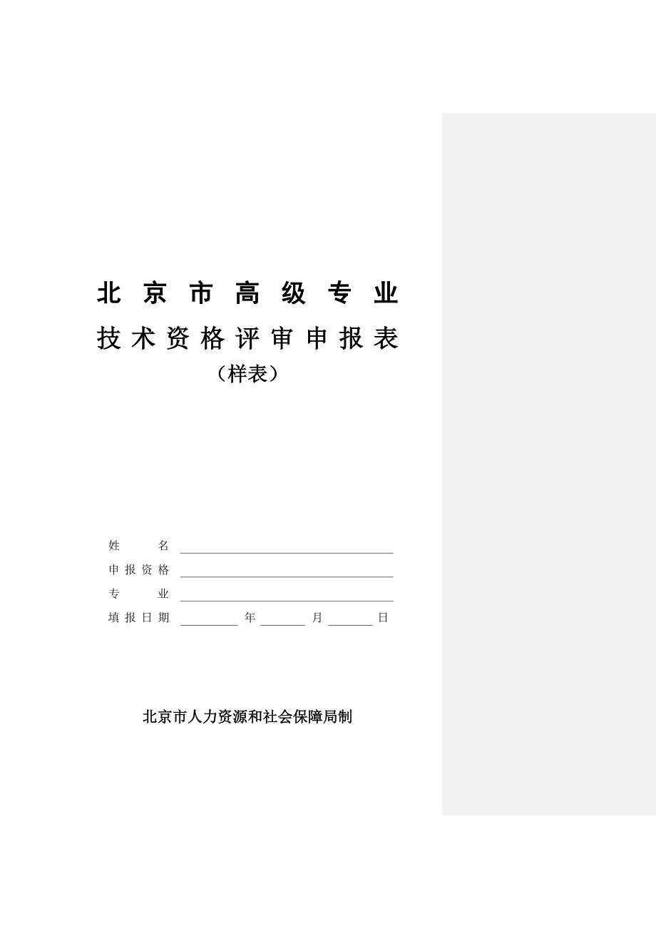 北京市高级专业技术资格评审申报表样表（Word）_第1页