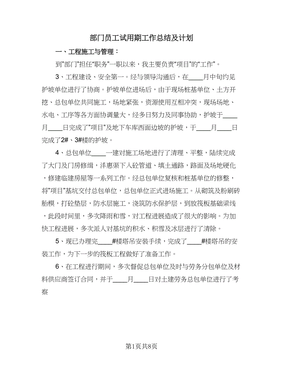 部门员工试用期工作总结及计划（四篇）.doc_第1页