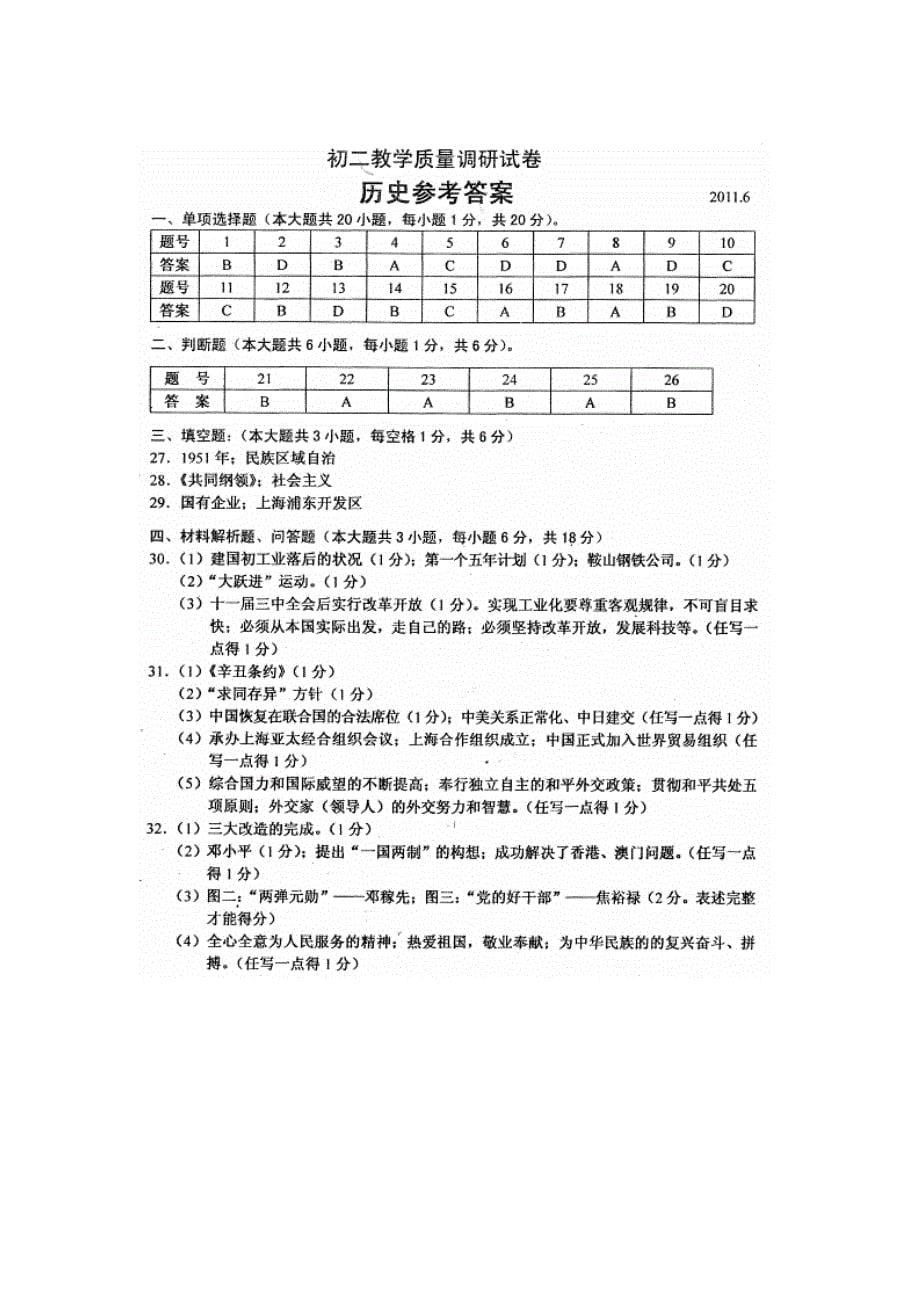 八年级下学期教学质量调研试卷（历史）.doc_第5页