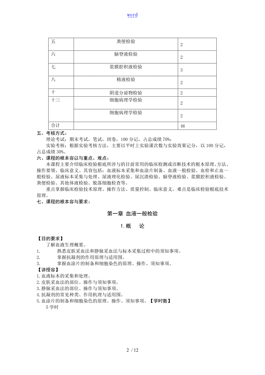 临床检验基础教学大纲设计专科_第2页