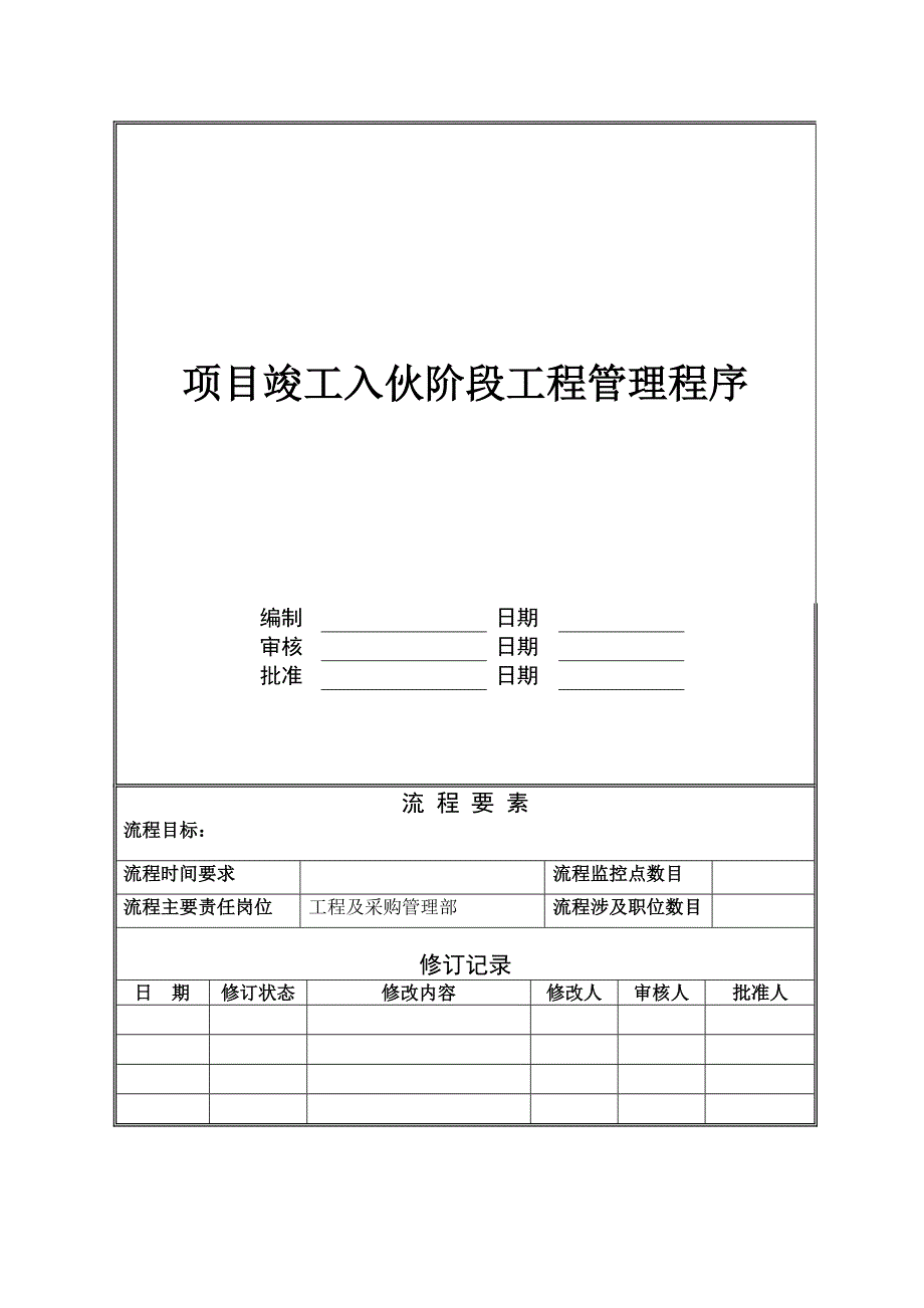 NBVK-QP-PR010项目竣工入伙阶段工程管理程序_第1页