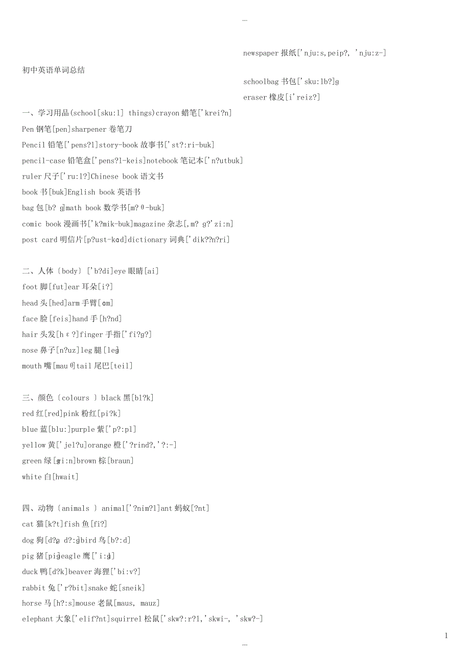 最新初中英语单词大全分类(带音标)_第1页