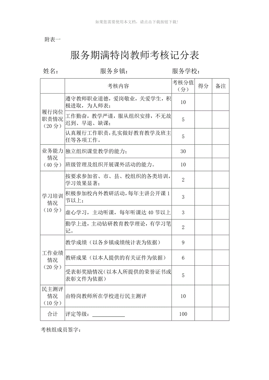 服务期满特岗教师考核及转正相关附表_第1页