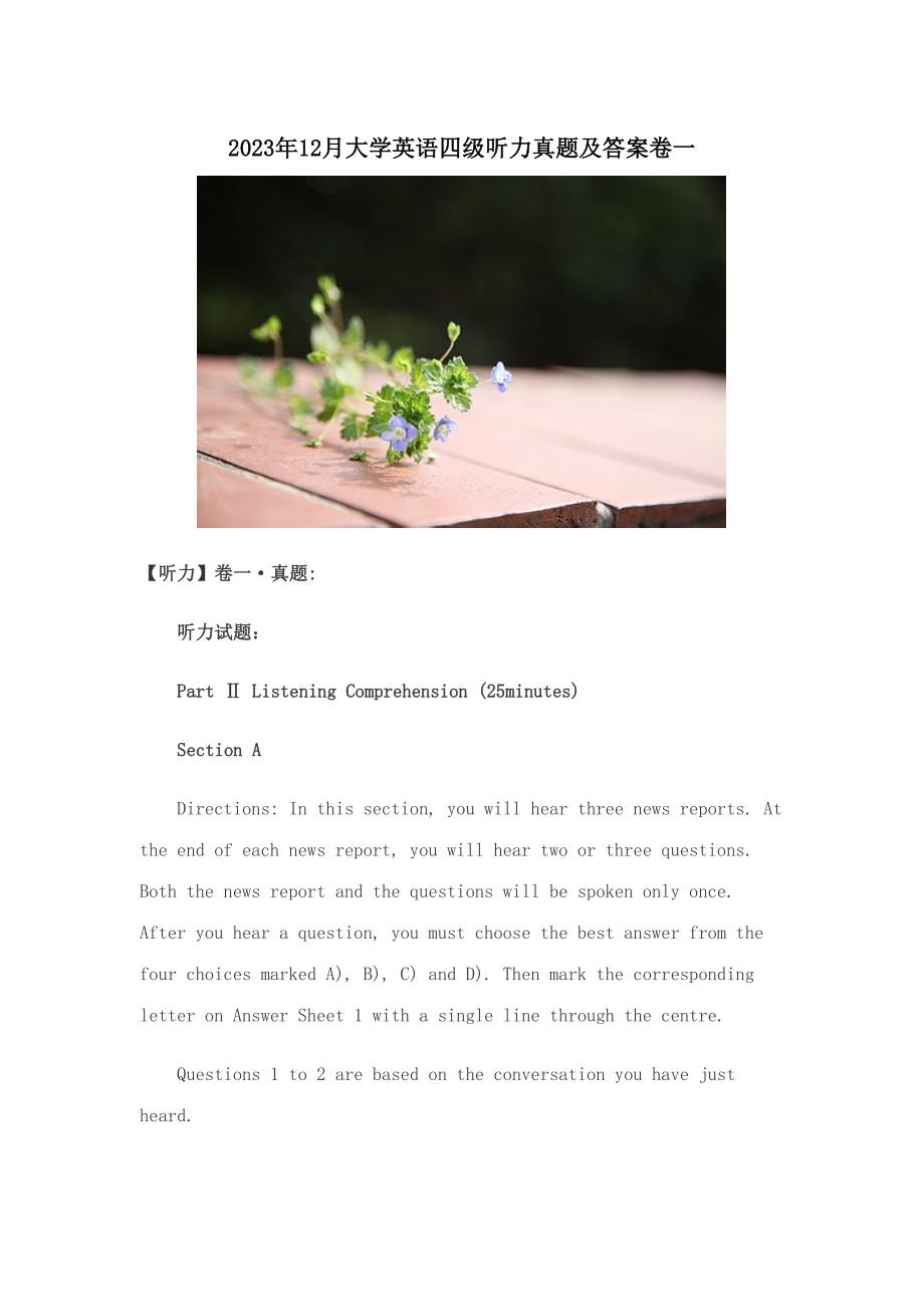 2023年12月四级真题听力和答案解析_第1页