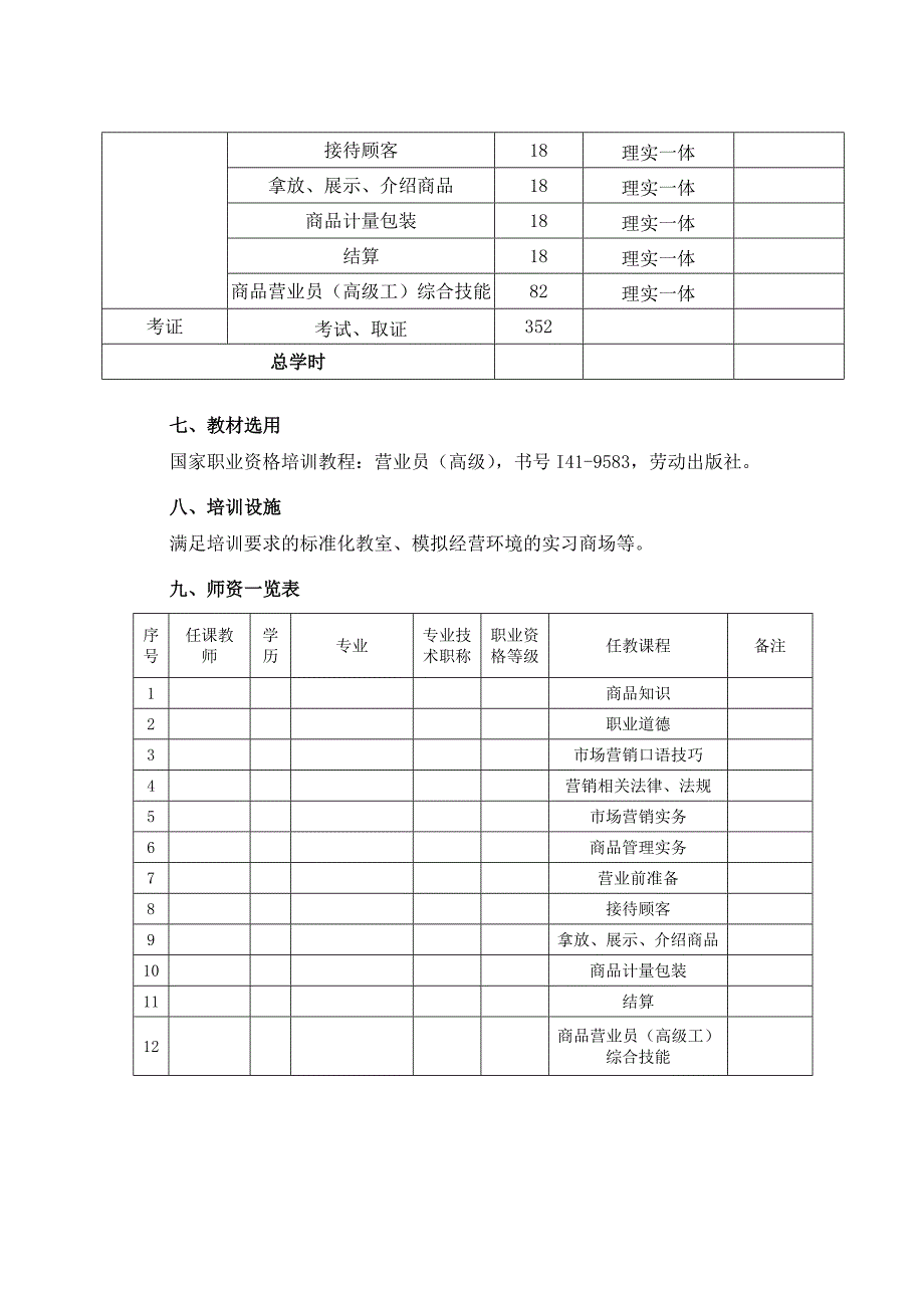 商品营业员(高级工)培训计划_第3页