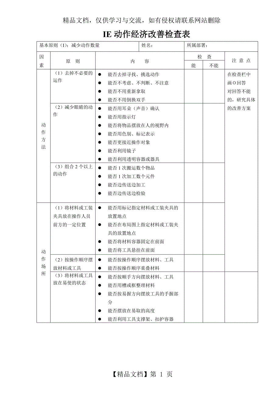 IE动作经济改善检查表_第1页