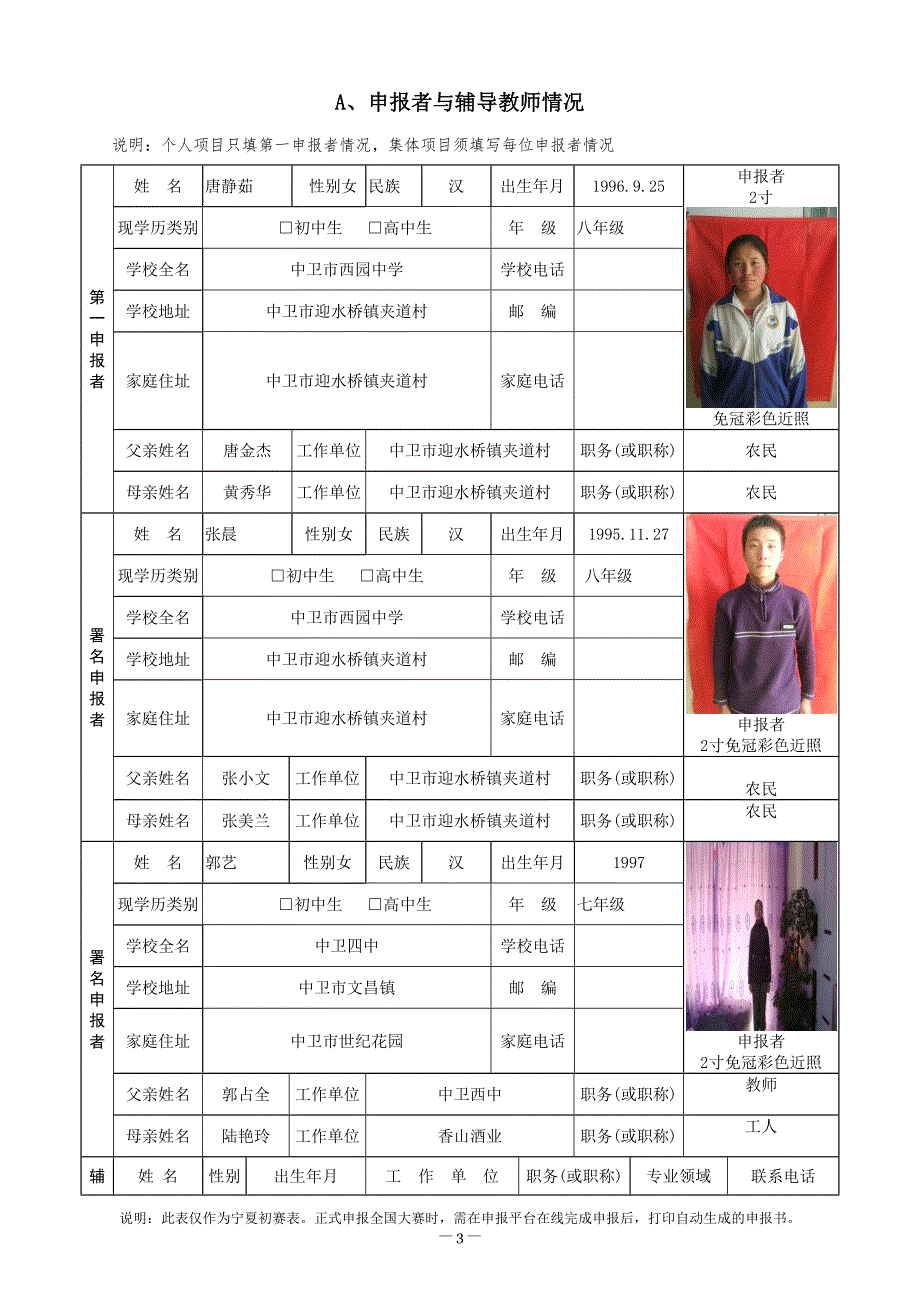 中学生科技创新成果竞赛项目申报书_第3页