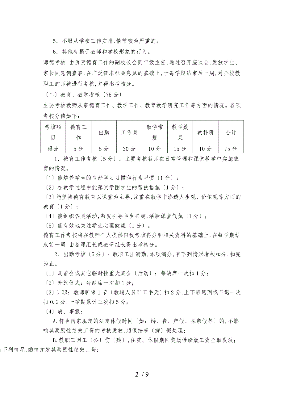 教职工奖励性绩效工资考核方案_第2页