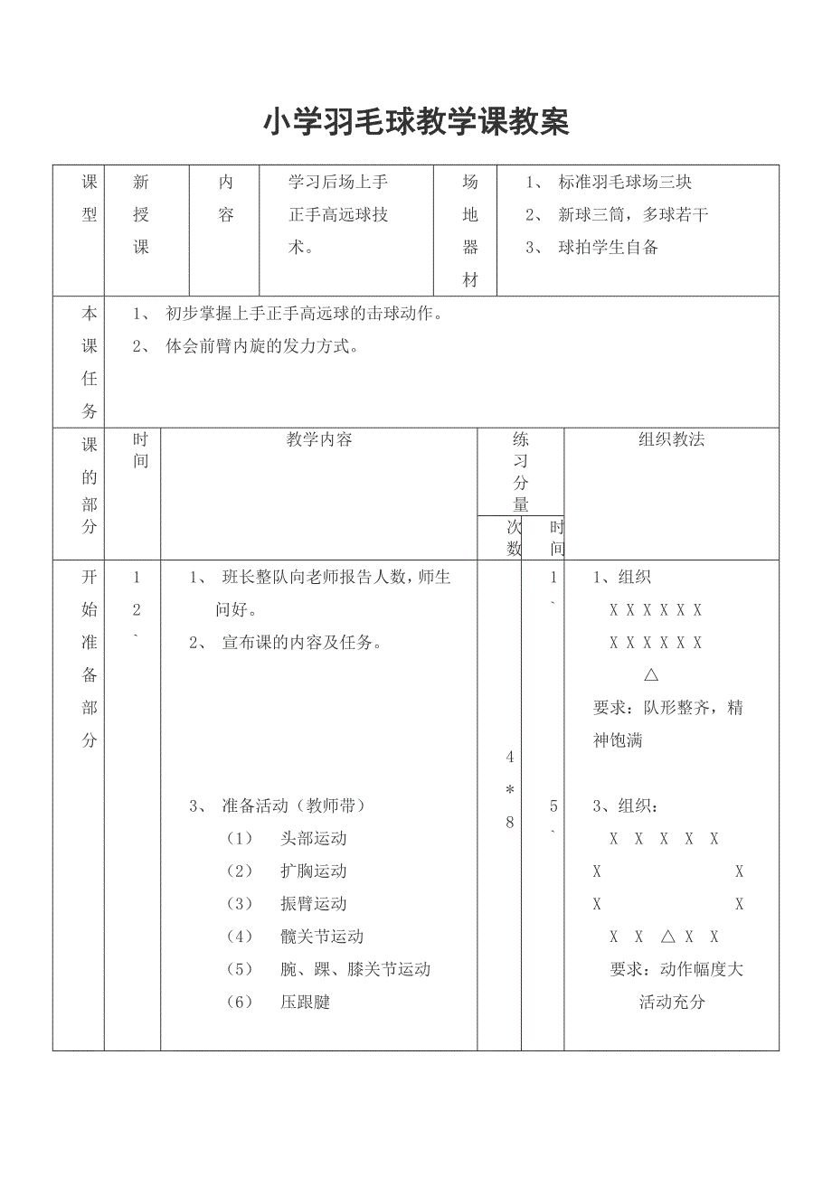 小学羽毛球教学课教案_第1页