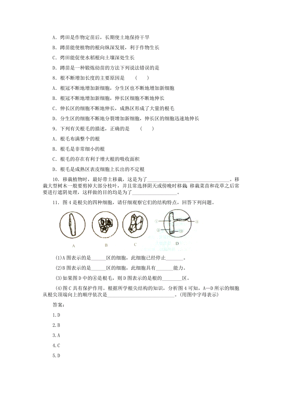 精选类八年级生物上册根的生长同步练习1冀教版通用_第2页