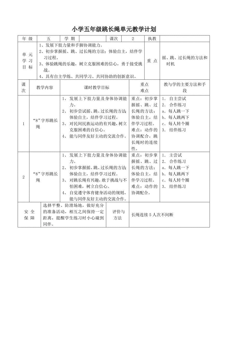 小学体育五年级各项目单元教学计划.doc_第5页