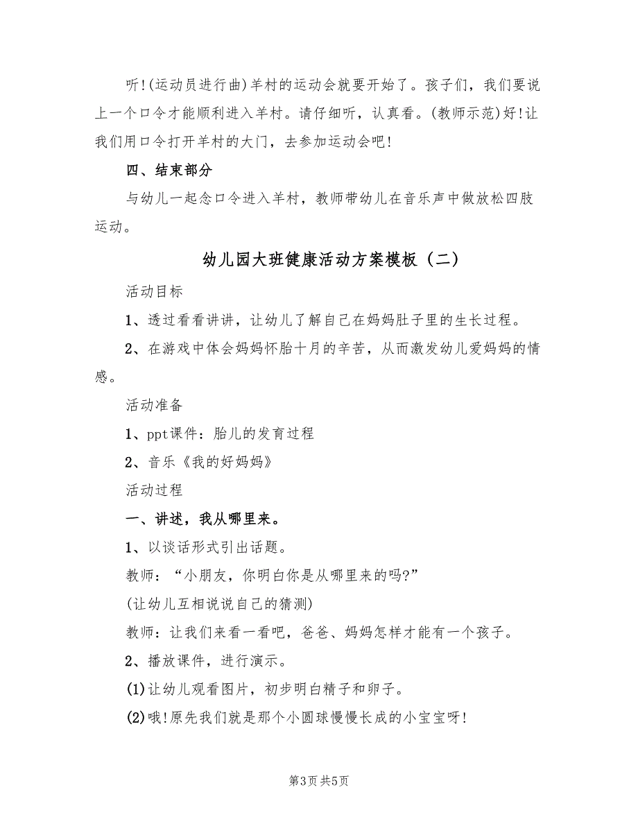 幼儿园大班健康活动方案模板（2篇）_第3页