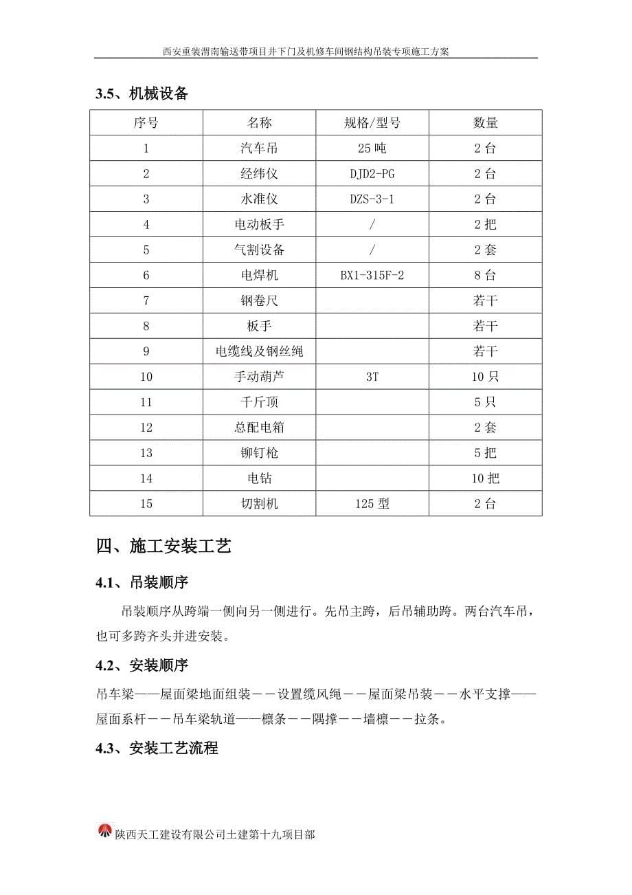 西安重装渭南输送带项目井下门及机修车间钢结构吊装专项施工方案_第5页