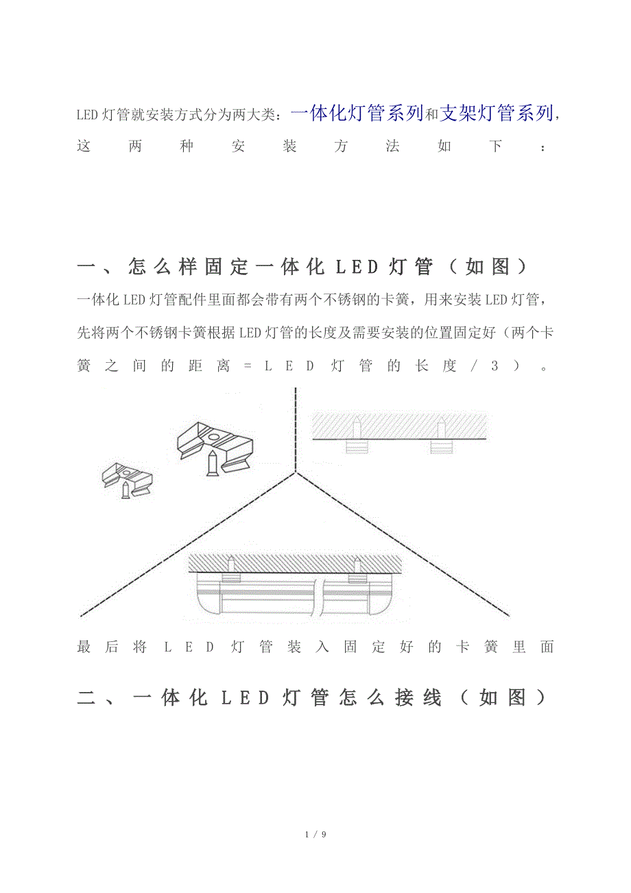 如何安装LED灯管——LED灯管安装方法及接线说明_第1页