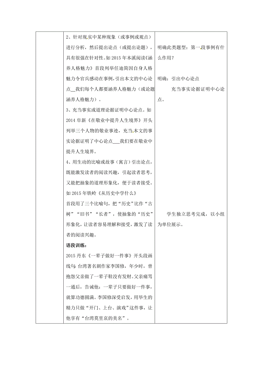 中考语文专题复习 议论文 议论文开头及开头段的作用教学设计_第3页