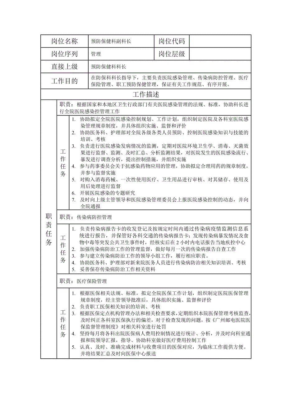 岗位说明书医院预防保健科副科长（天选打工人）.docx_第1页