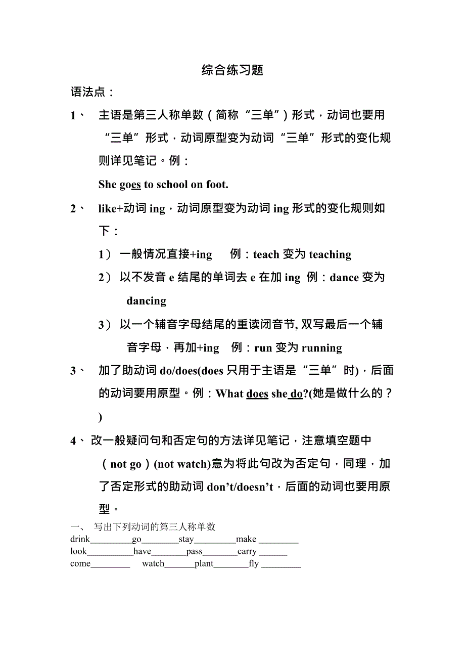 (完整版)小学英语语法第三人称单数练习题(最新整理)_第1页