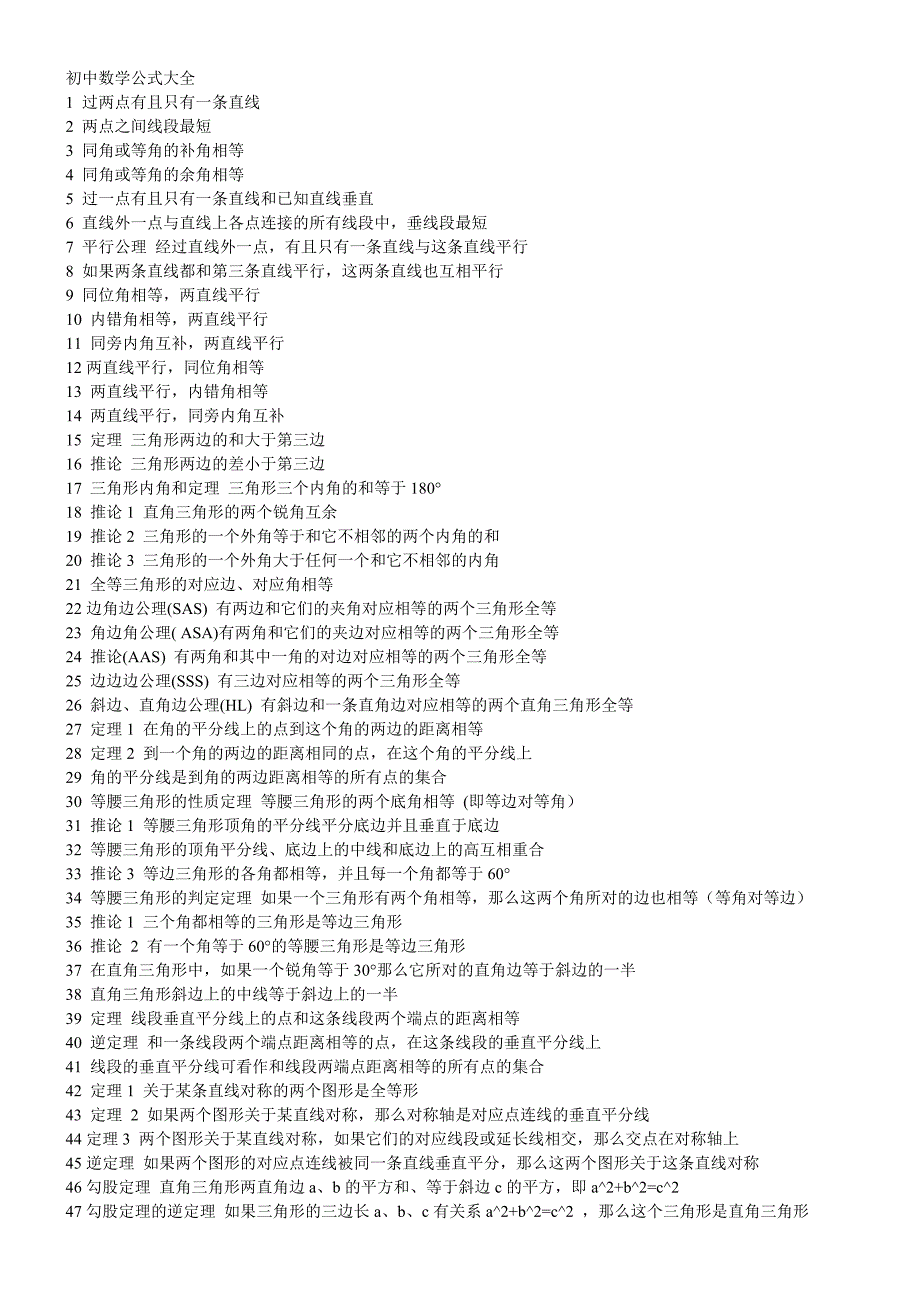 初中数学公式大全_常用结论(史上最全_免费最新版)_第1页