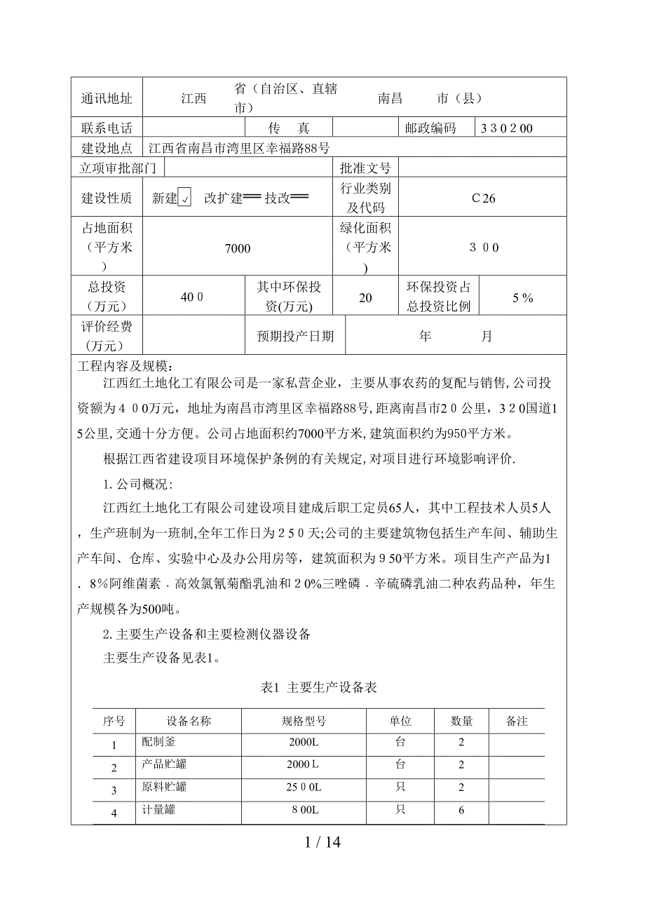 (农药)江西红土地化工有限公司农药复配项目评价表_第2页