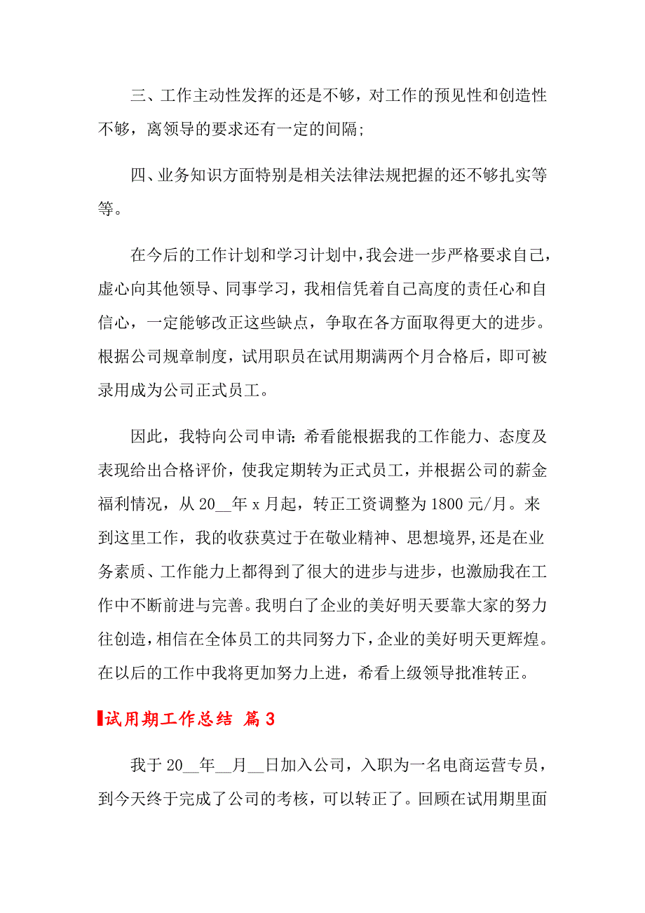 关于试用期工作总结范文集合七篇_第4页