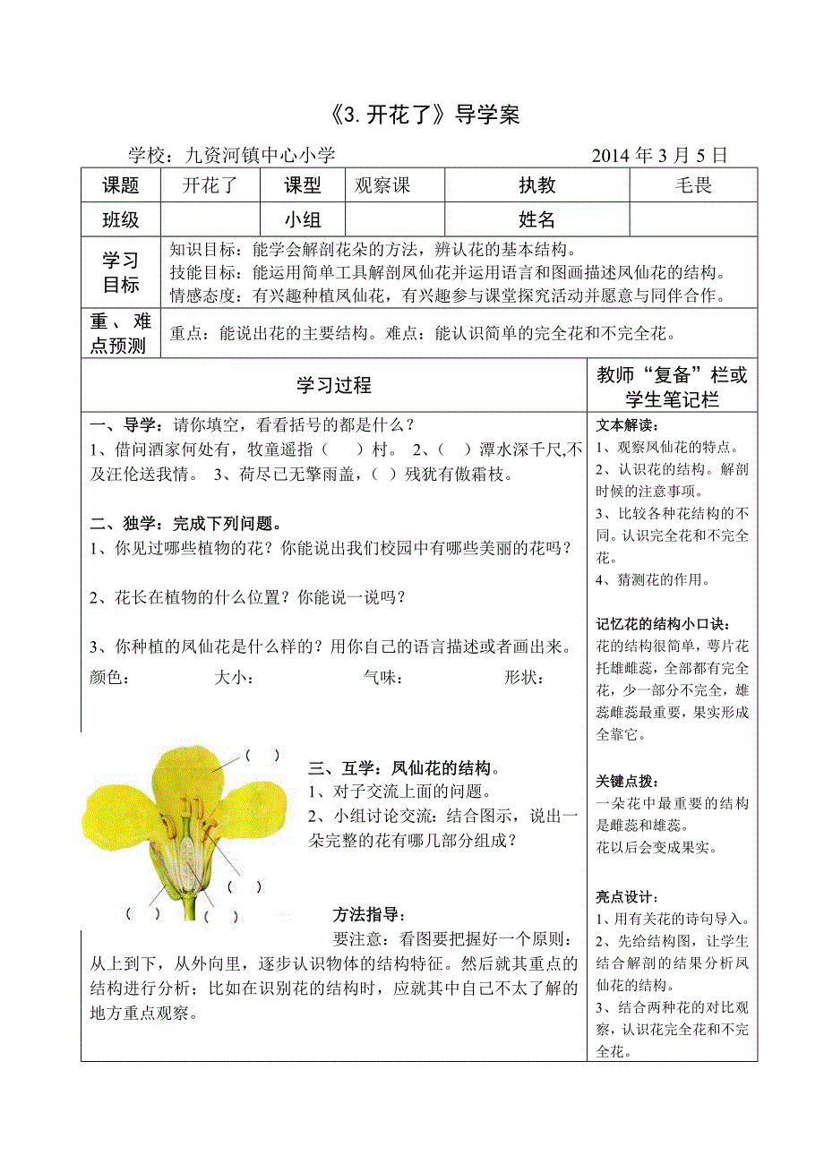 三下科学《开花了》导学案_第1页