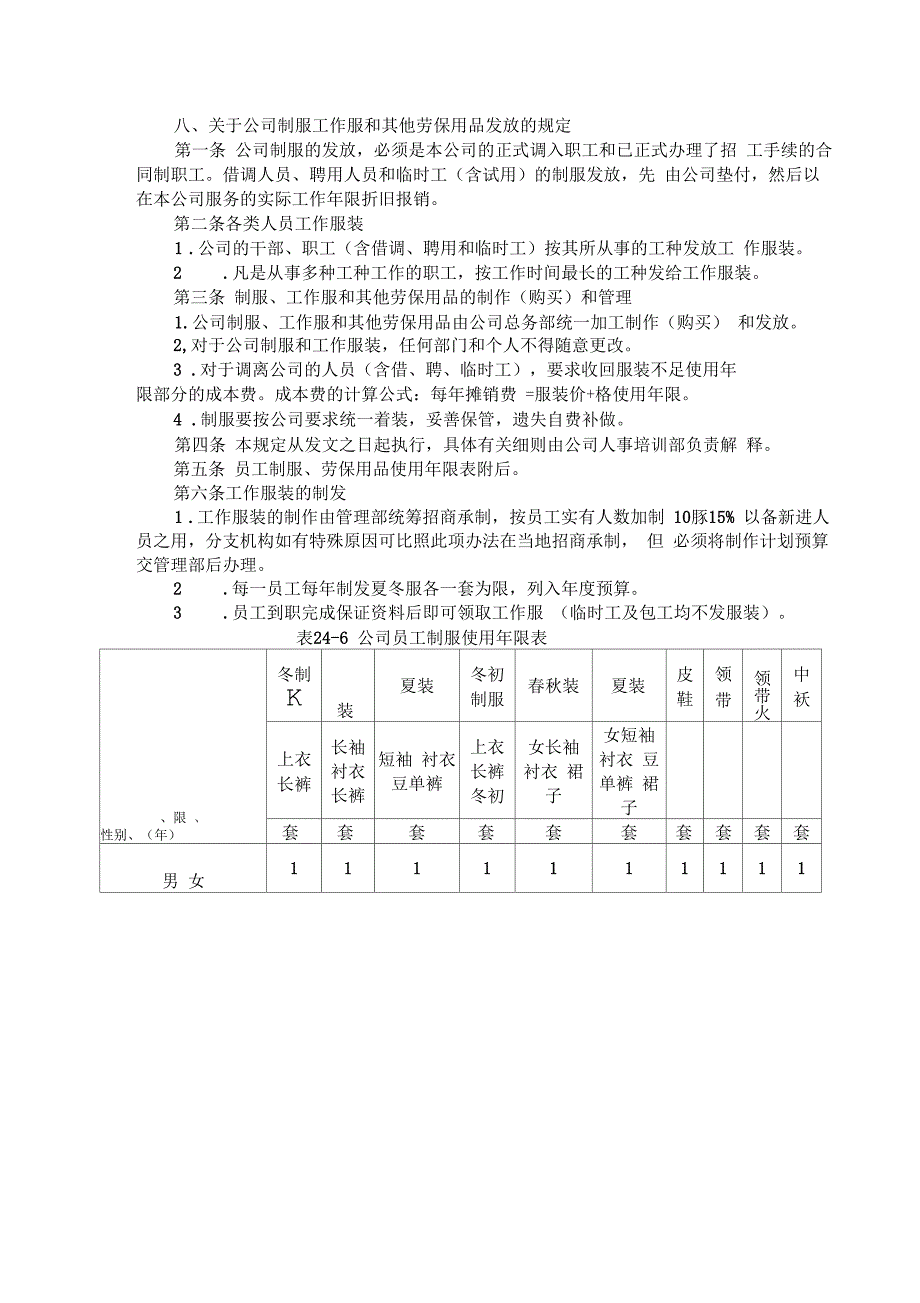 关于公司制服与其他劳保用品发放规定_第1页