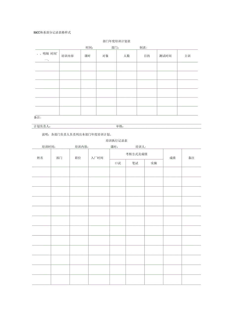 HACCP体系部分记录表格样式_第1页