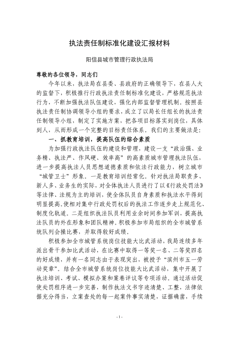 执法责任制标准化建设汇报材料精简_第1页