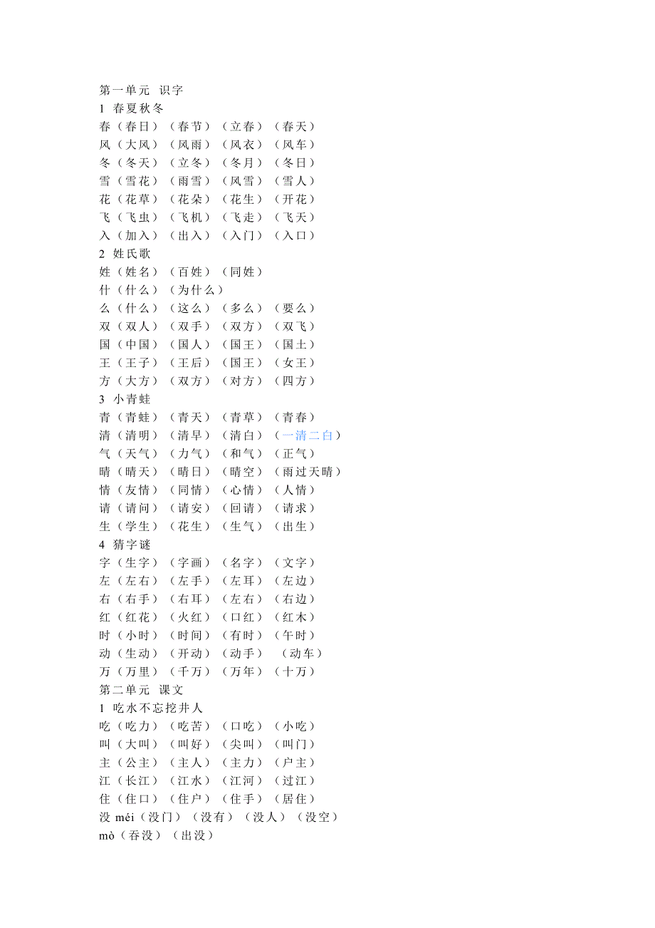 部编版一年级下册识字表组词_第1页