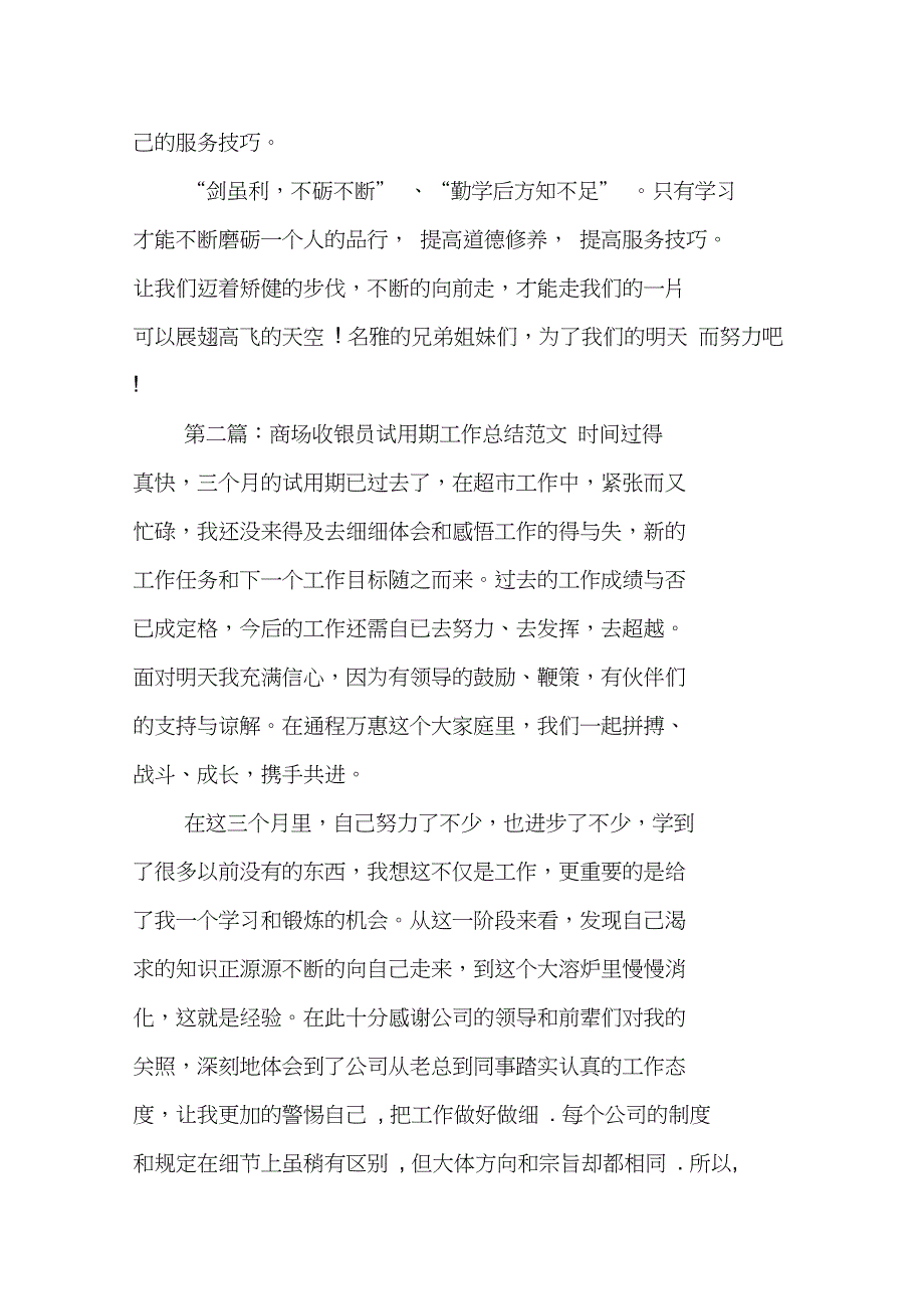 商场收银员试用期工作总结_第3页