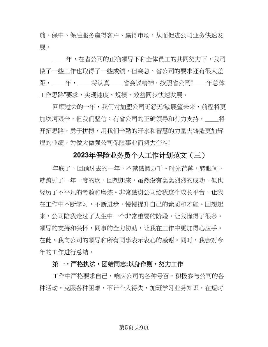 2023年保险业务员个人工作计划范文（四篇）_第5页