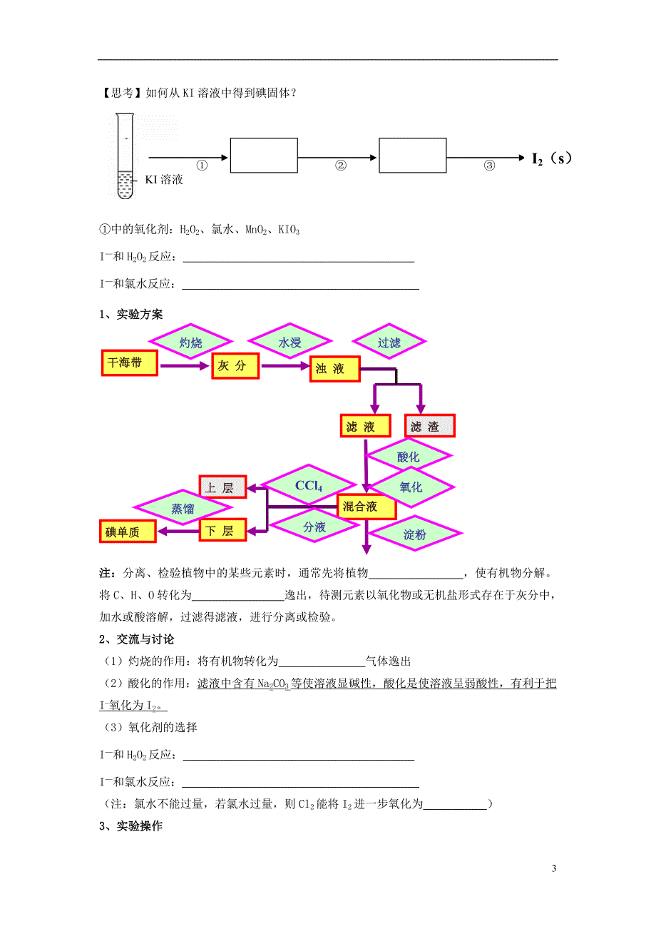 高考化学 实验化学海带中碘元素的分离与检验学案 苏教版修6.doc_第3页