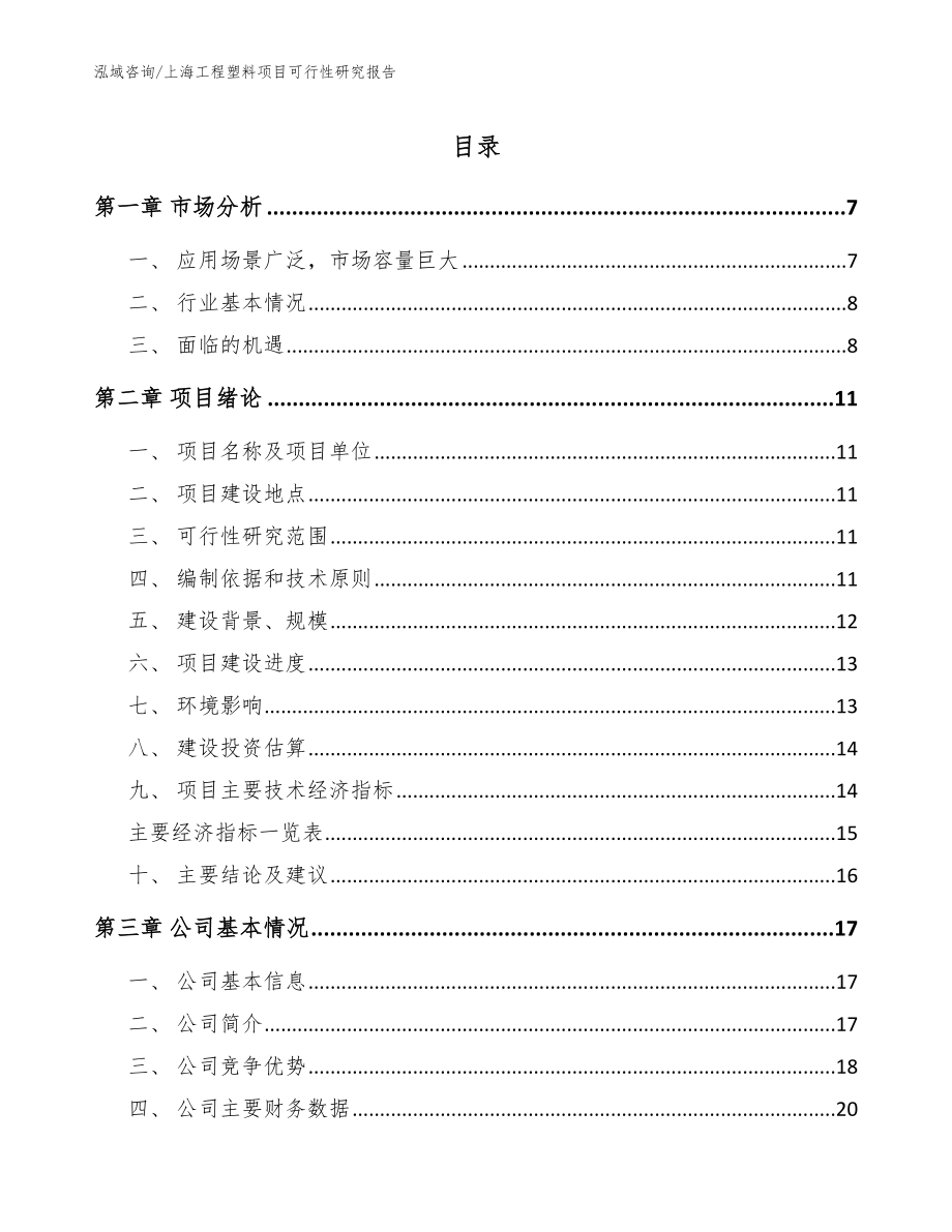上海工程塑料项目可行性研究报告范文_第1页