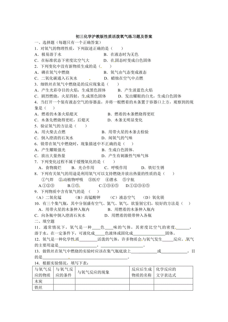 【最新】沪教版九年级化学第2章性质活泼氧气同步练习1含答案_第1页