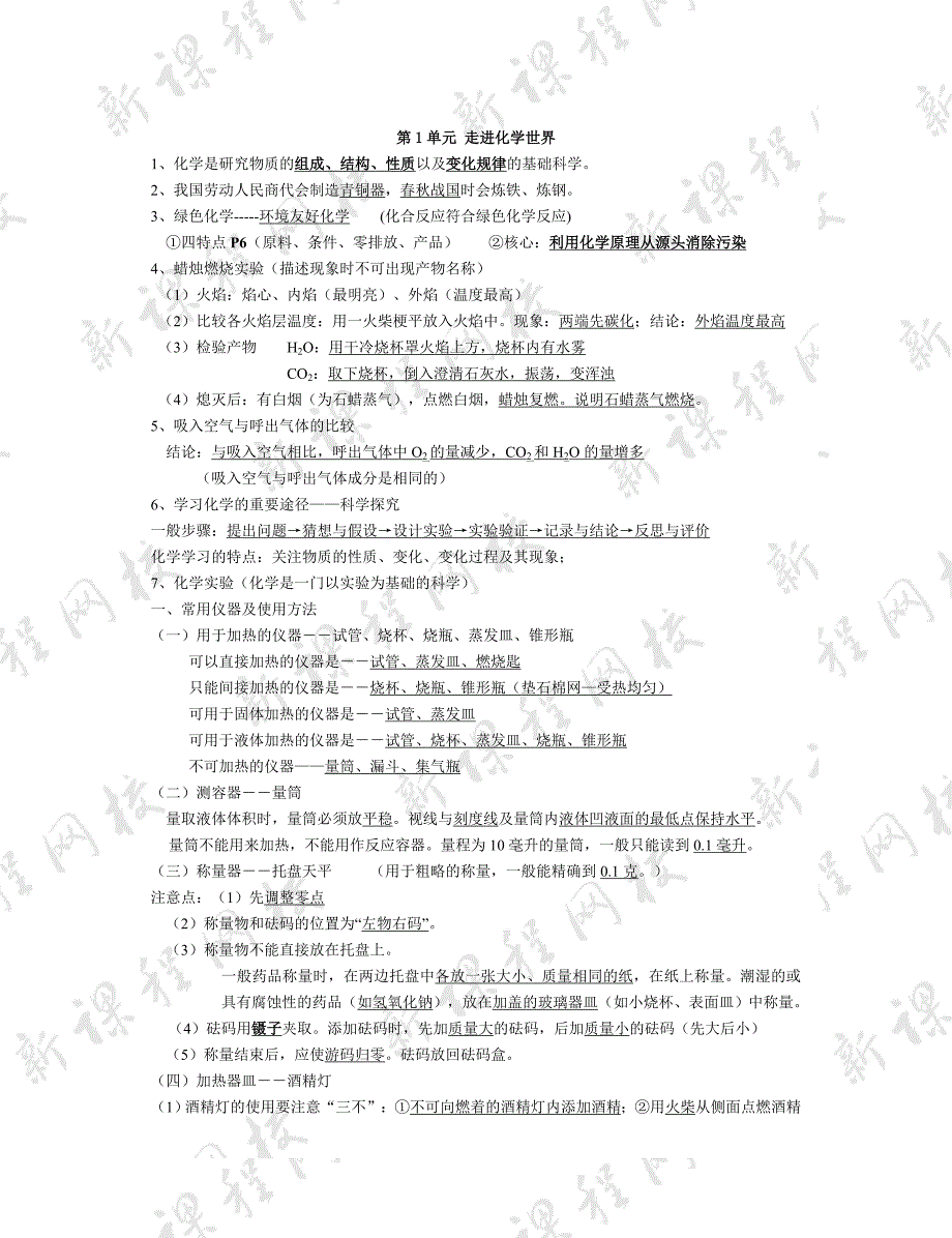 九年级化学沪教版各章节知识点必备_第1页