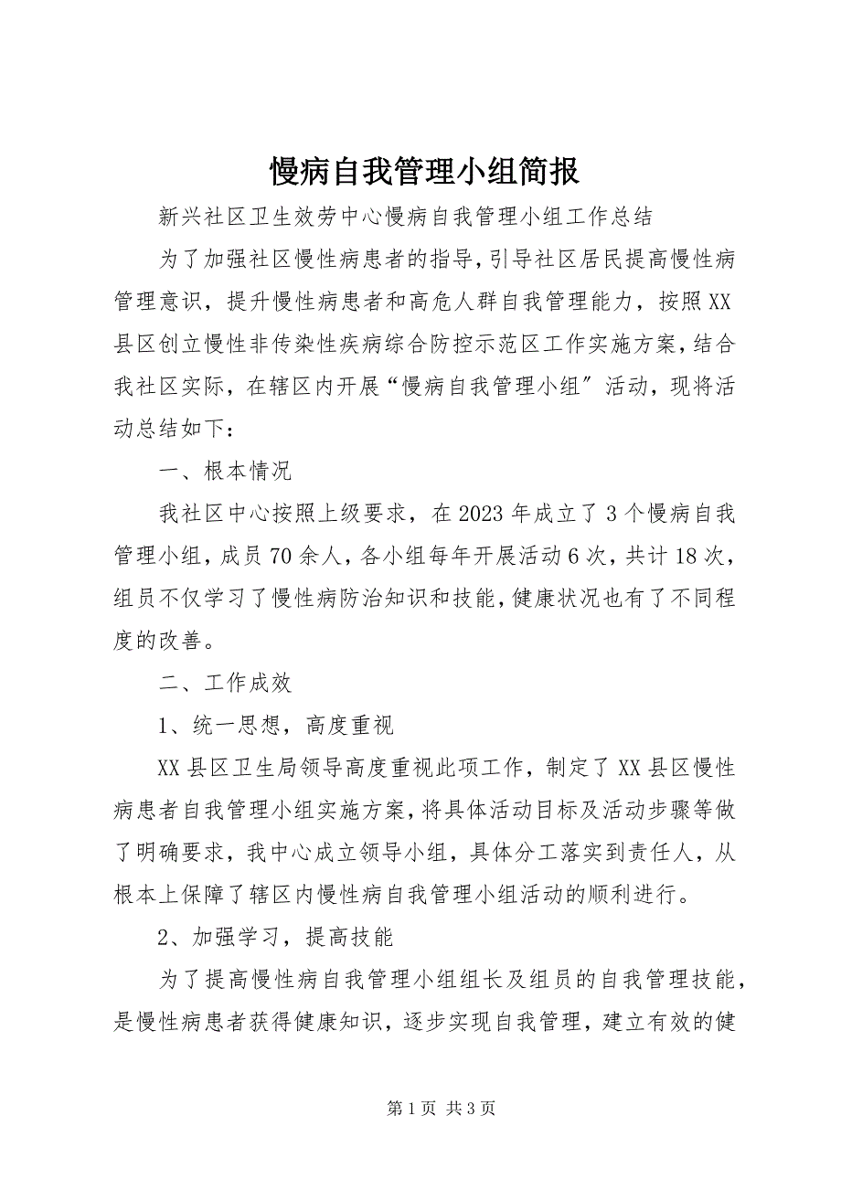 2023年慢病自我管理小组简报.docx_第1页