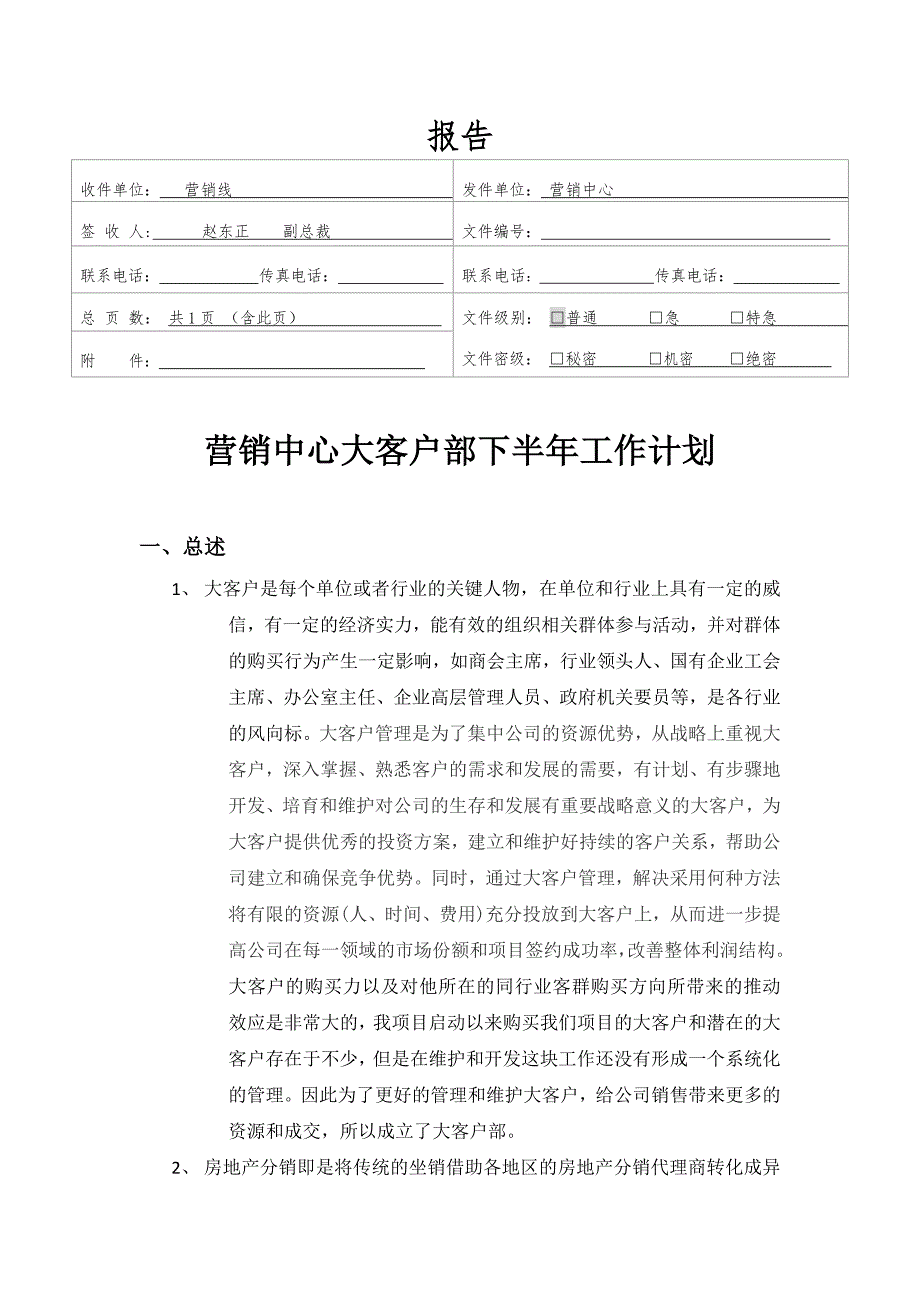 大客户部下半年工作计划_第1页