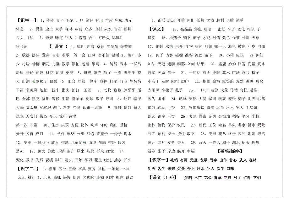 人教版一年级上册语文词语集锦.doc_第1页