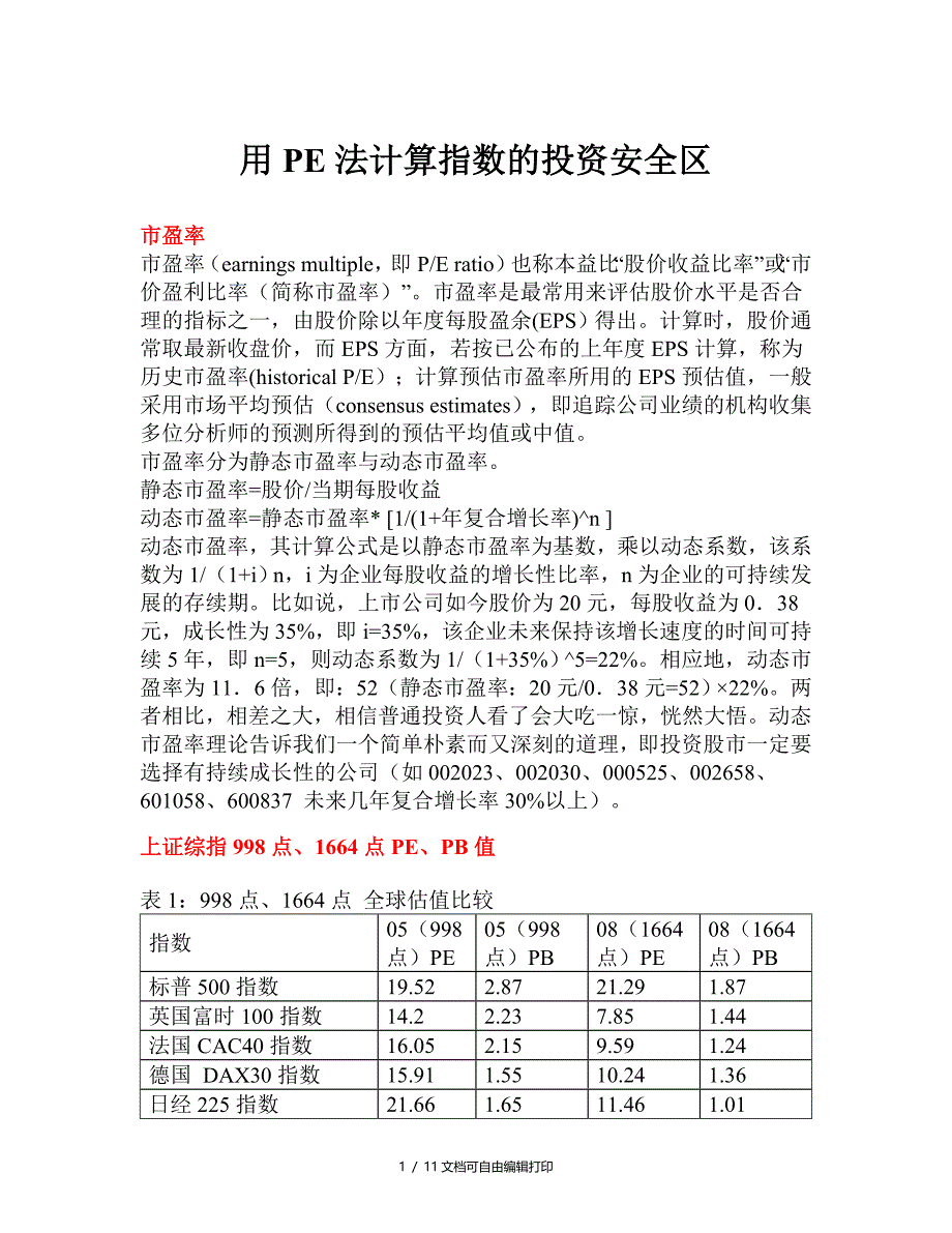 用PE法计算指数投资安全区_第1页