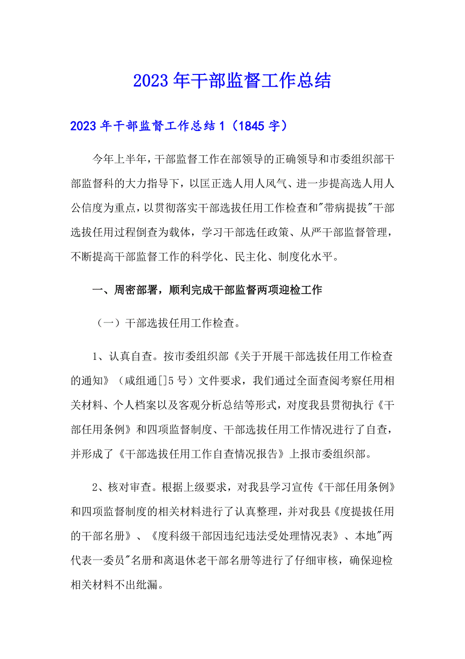 2023年干部监督工作总结【实用模板】_第1页