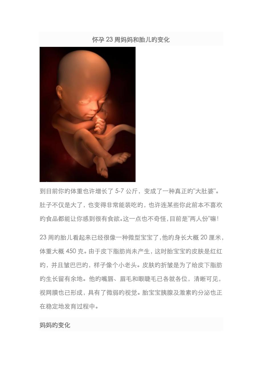 怀孕23周妈妈和胎儿的变化_第1页