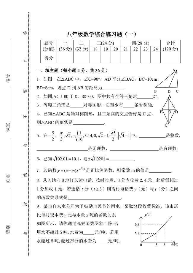 八年级上册数学综合练习题（一）.doc