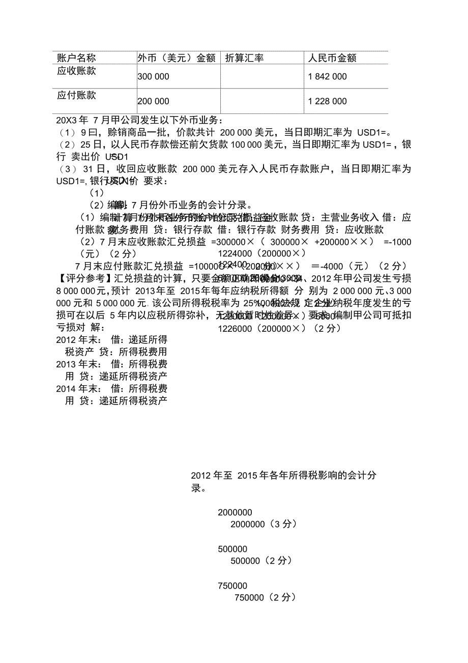 全国自考高级财务会计试题及答案_第5页