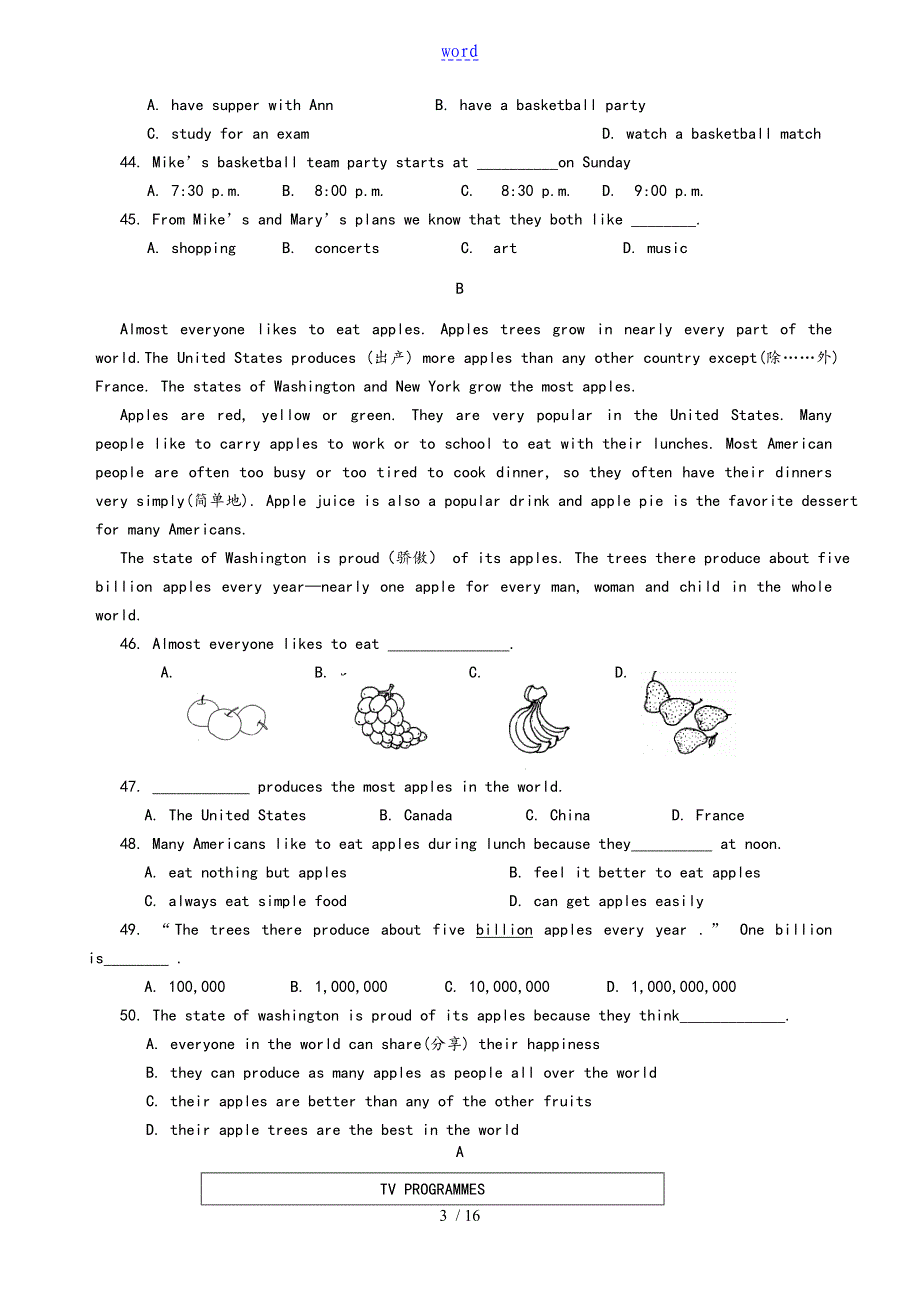 八年级英语阅读短文完形填空各十篇(附带问题详解)_第3页