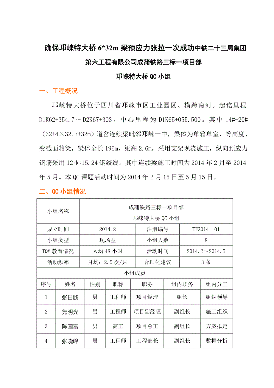 修订确保邛崃特大桥连续梁预应力张拉一次成功QC.docx_第1页